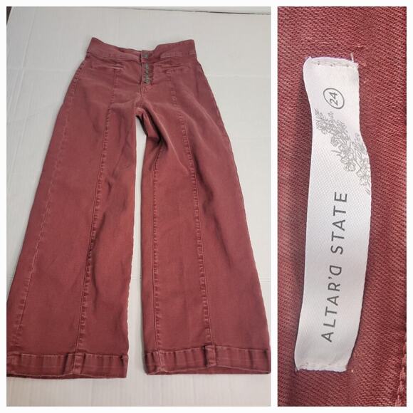 Altard State High Waist Trouser Jeans Sz 24 Mica Denim Wide Leg Exposed Buttons - Picture 1 of 11